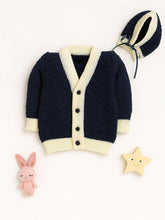 Little Angels Little Angels Sweater Set Baby Wool Full Sleeves V-Neck Jacquard Star Design Yellow & Navy 3-Piece Set Sweater Sets Midnight Charm Cozy Knit Set 6-12M / Navy & Cream / Baby Wool
